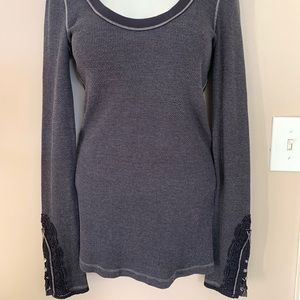 Rare Free People Black Long Sleeve Lace Cuff Thermal Size M